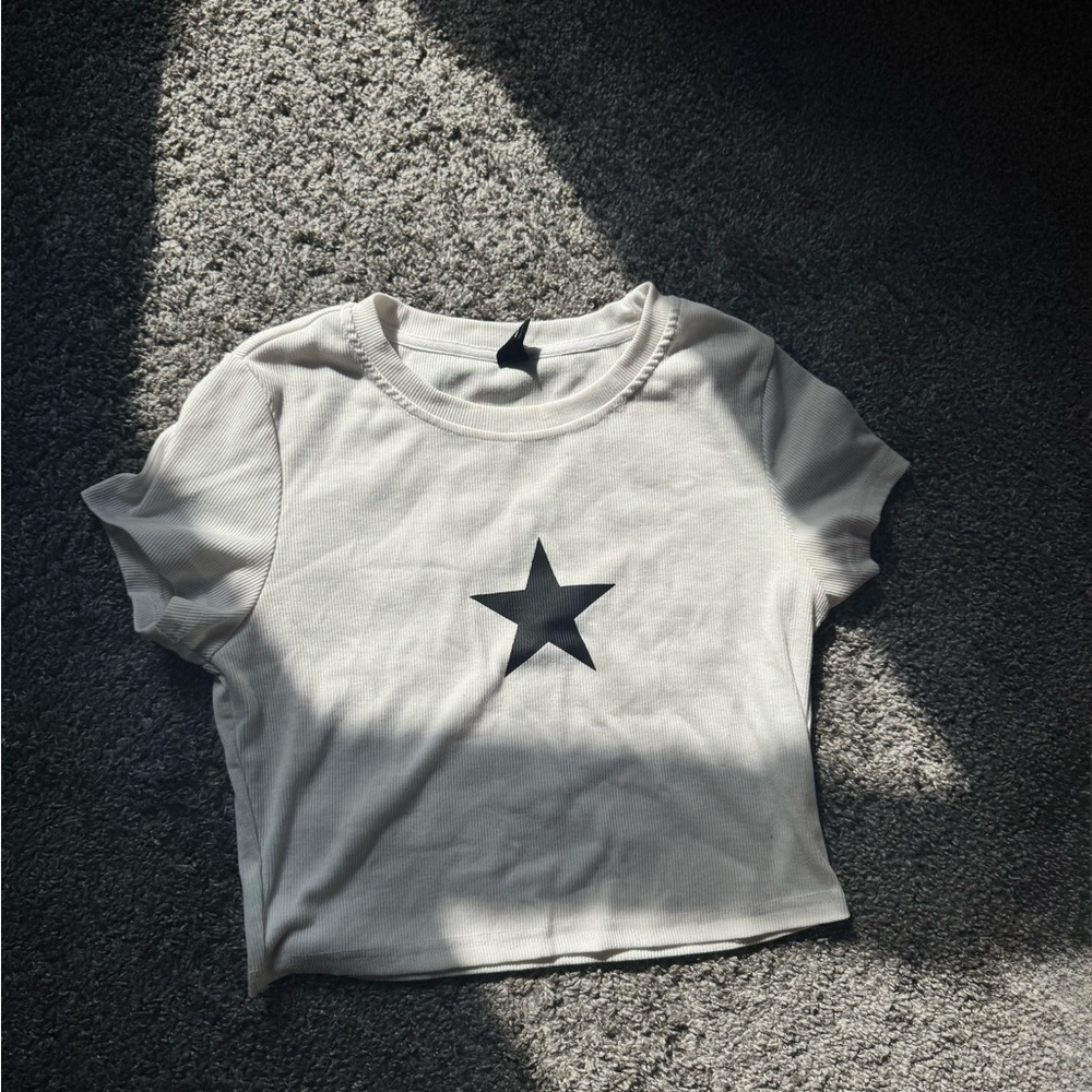 White Star Print Crop Top
